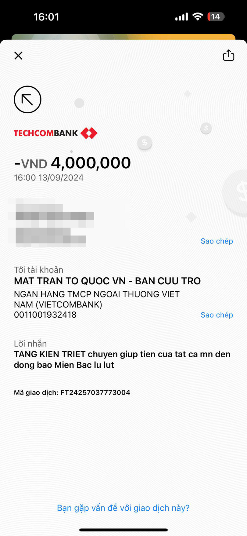 Chàng trai chuyển nhầm tiền nhận bão ‘like’ sau sao kê của MTTQ Việt Nam - Ảnh 3.