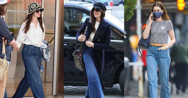 10 cách mặc quần jeans đẹp từ thu sang đông của Anne Hathaway