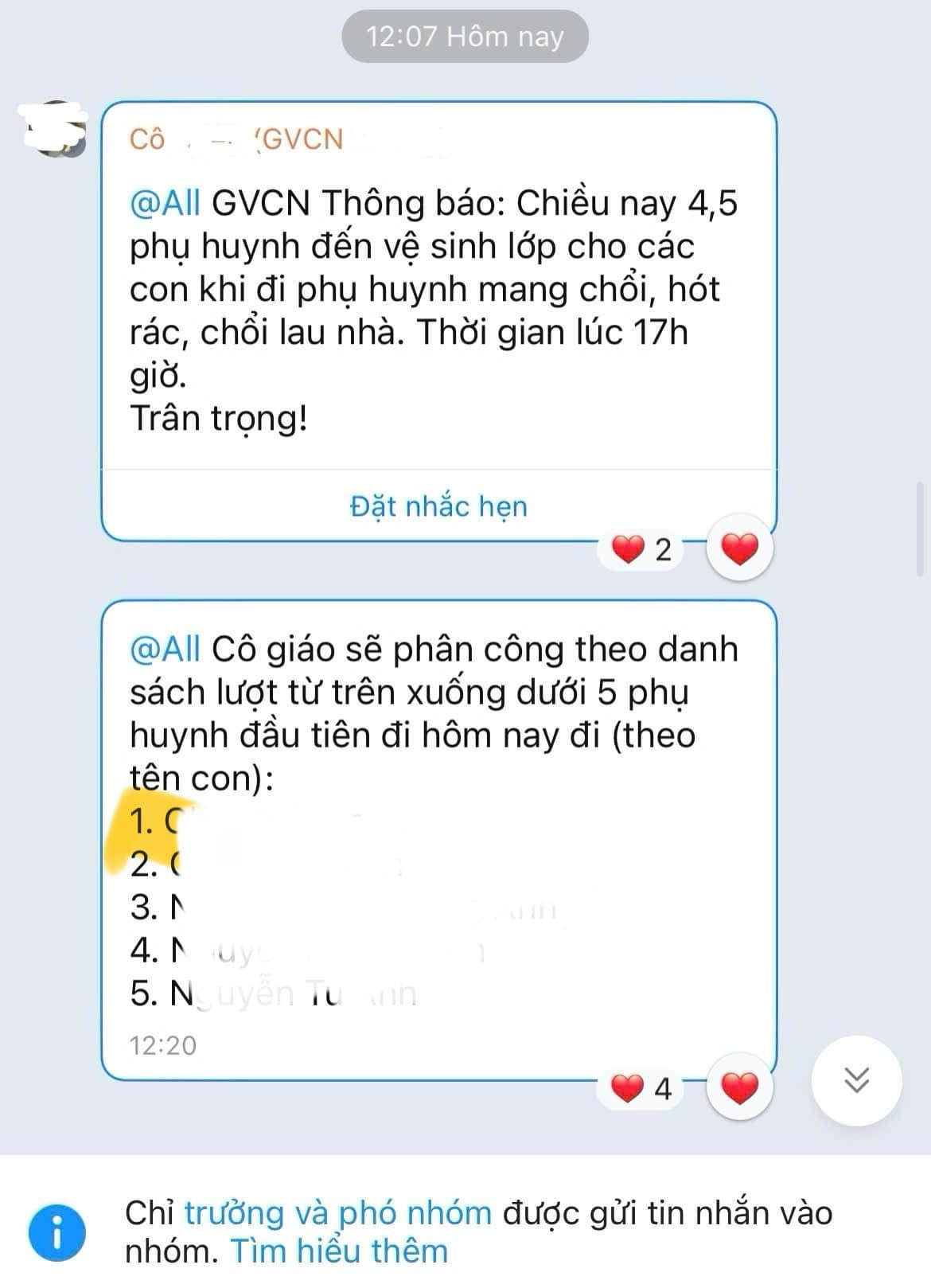 Giáo viên ở Hà Nội phân công phụ huynh 'sau 17h mang chổi đến trực nhật lớp' - Ảnh 1.