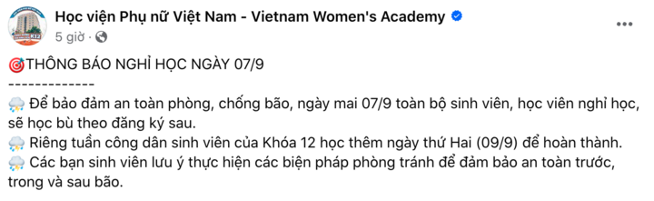 Nhiều trường đại học hoãn nhập học, cho sinh viên nghỉ tránh bão Yagi - Ảnh 2.