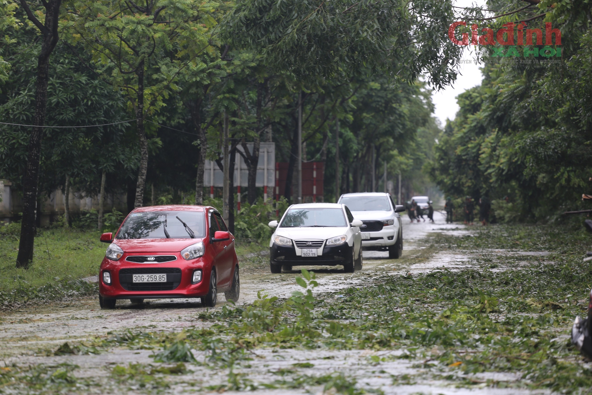 Đại lộ Thăng long ‘hóa’ rừng sau bão số 3, hàng loạt phương tiện nối nhau đi qua lối mòn- Ảnh 2.