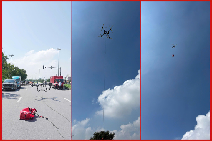 Cận cảnh Drone Viettel vận chuyển hàng cứu trợ tại vùng lũ - Ảnh 5.