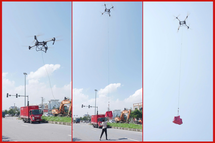 Cận cảnh Drone Viettel vận chuyển hàng cứu trợ tại vùng lũ - Ảnh 3.