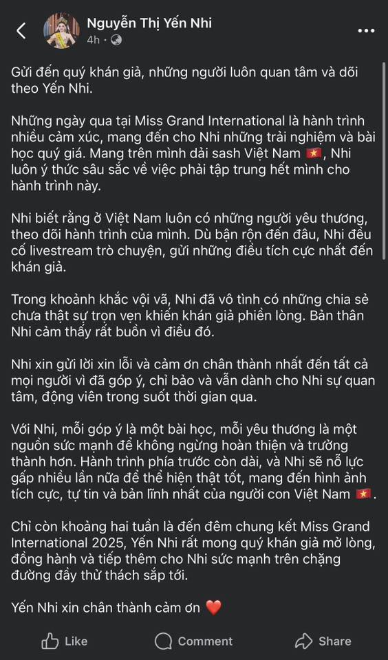 Hoa hậu Yến Nhi gây sốc với phát ngôn trong clip livestream tại Miss Grand International 2025 - Ảnh 4.