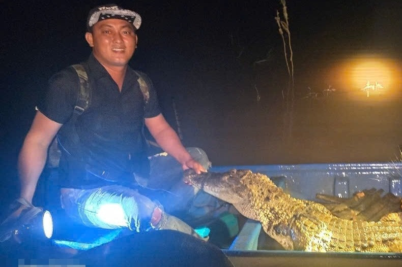 Thấy lưới rung dữ, người đàn ông hoảng hốt phát hiện cá sấu quẫy bên trong - Ảnh 1.