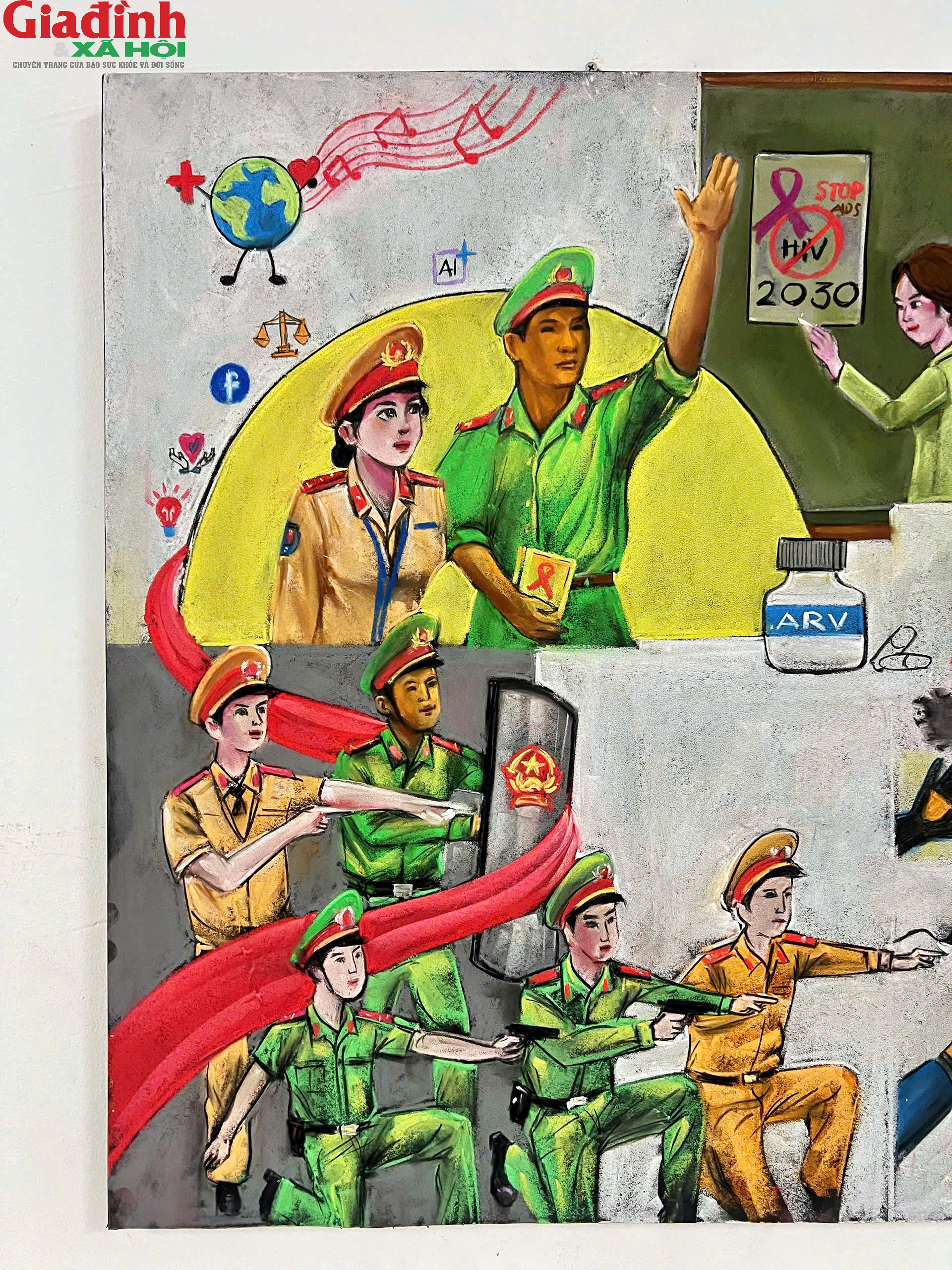 Thầy giáo vẽ tranh bằng phấn bảng hưởng ứng ngày phòng chống HIV/AIDS - Ảnh 1.