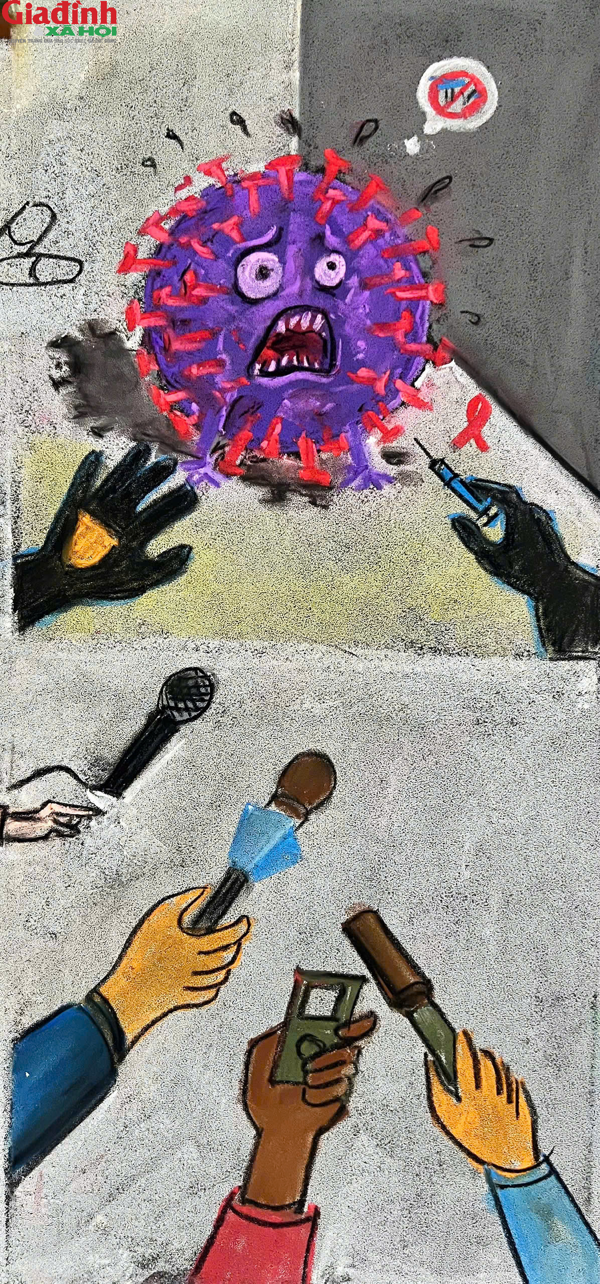 Thầy giáo vẽ tranh bằng phấn bảng hưởng ứng ngày phòng chống HIV/AIDS - Ảnh 2.