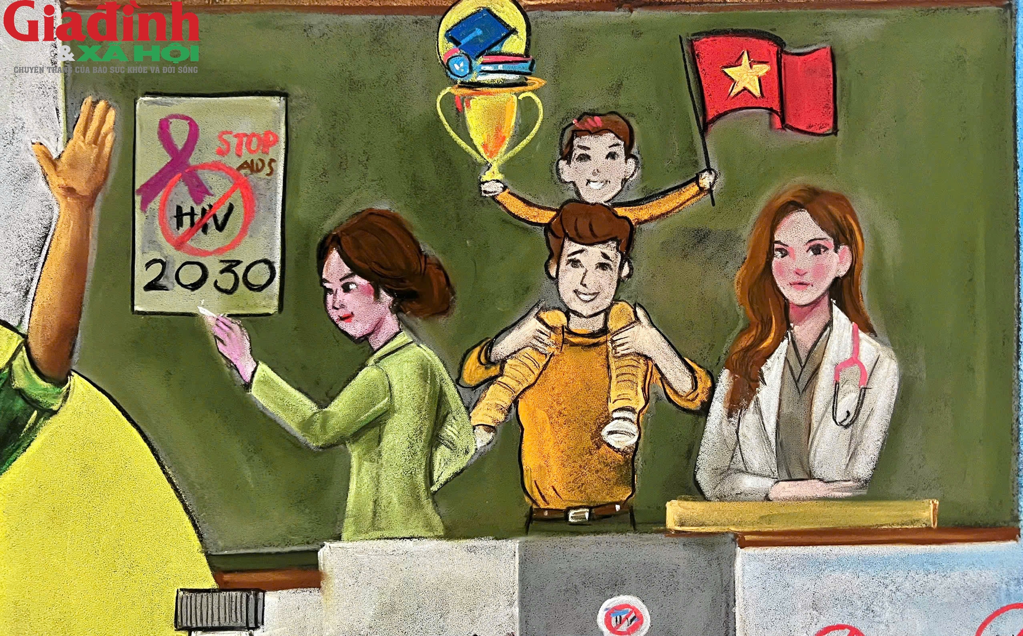 Thầy giáo vẽ tranh bằng phấn bảng hưởng ứng ngày phòng chống HIV/AIDS - Ảnh 4.