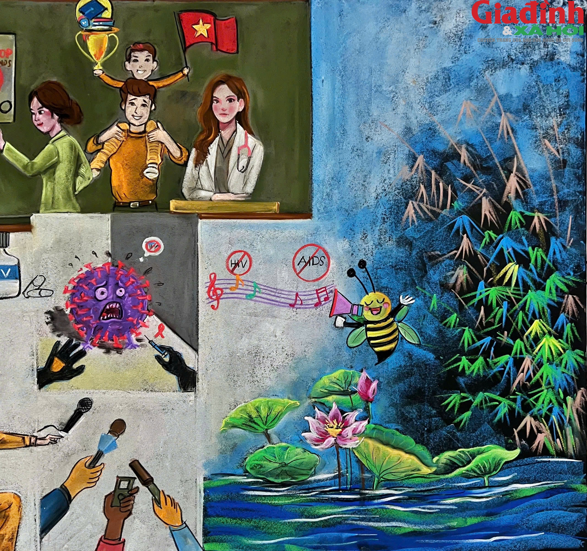 Thầy giáo vẽ tranh bằng phấn bảng hưởng ứng ngày phòng chống HIV/AIDS - Ảnh 5.