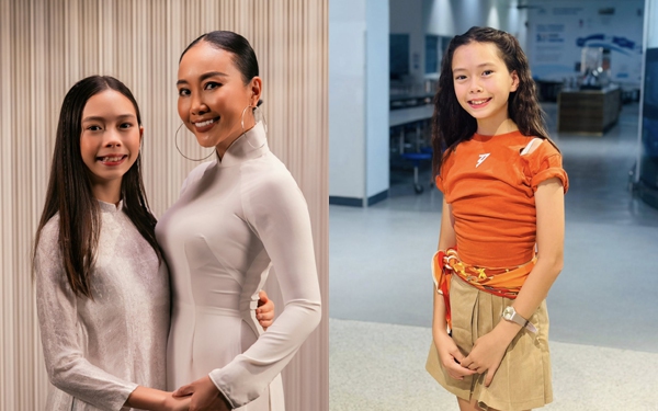 Diện &aacute;o d&agrave;i c&ugrave;ng mẹ, con g&aacute;i Đoan Trang 11 tuổi đ&atilde; g&acirc;y sốt bởi v&oacute;c d&aacute;ng như thiếu nữ