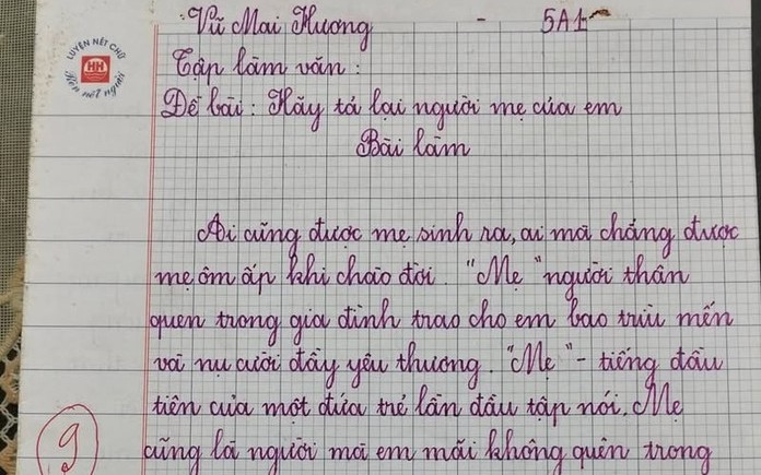 Bài văn tả mẹ đạt 9 điểm gây "sốt" mạng, tinh tế nhất là lời phê của giáo viên