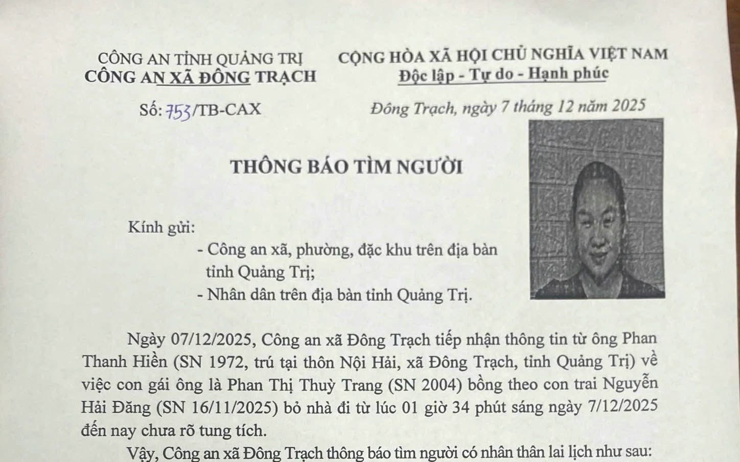 Người phụ nữ bế theo con sơ sinh rời nh&agrave; trong đ&ecirc;m rồi mất t&iacute;ch