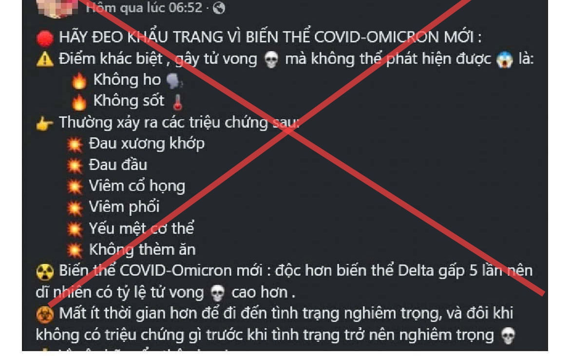 Cảnh giác với tin giả "biến thể Covid - Omicron mới độc hơn biến thể Delta gấp 5 lần"