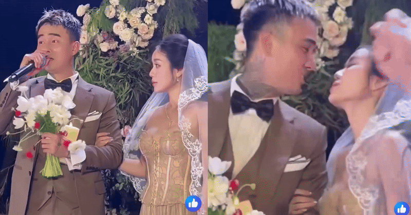 Đạt G - Cindy Lư hóa cô dâu chú rể trên lễ đường, khóa môi ngọt ngào trước đông đảo khách mời