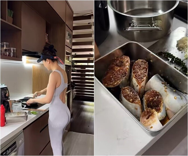 Á hậu Việt thảnh thơi nấu ăn trong căn nhà hàng chục tỷ: Toàn món ngon chị em tham khảo cho gia đình dịp nghỉ lễ- Ảnh 3. Á hậu Việt thảnh thơi nấu ăn trong căn nhà hàng chục tỷ: Toàn món ngon chị em tham khảo cho gia đình dịp nghỉ lễ- Ảnh 3.