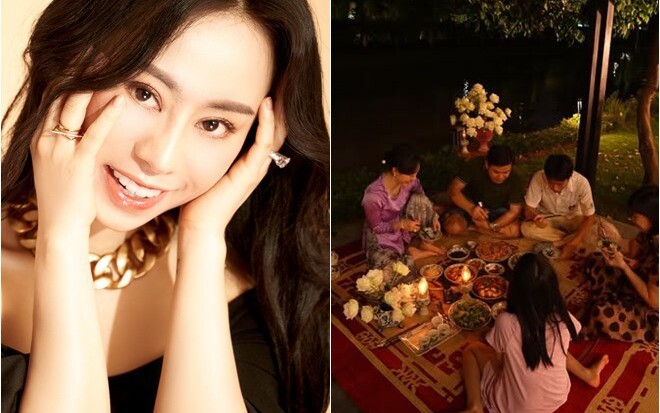 Á hậu Việt giàu có tái hiện màn ăn cơm dưới đèn dầu gây sốt