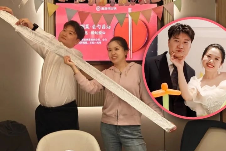 Cặp đôi làm tiệc cưới ở quán lẩu, hóa đơn dài 2 mét nhưng chỉ tốn 80 triệu đồng - Ảnh 1. Cặp đôi làm tiệc cưới ở quán lẩu, hóa đơn dài 2 mét nhưng chỉ tốn 80 triệu đồng - Ảnh 1.