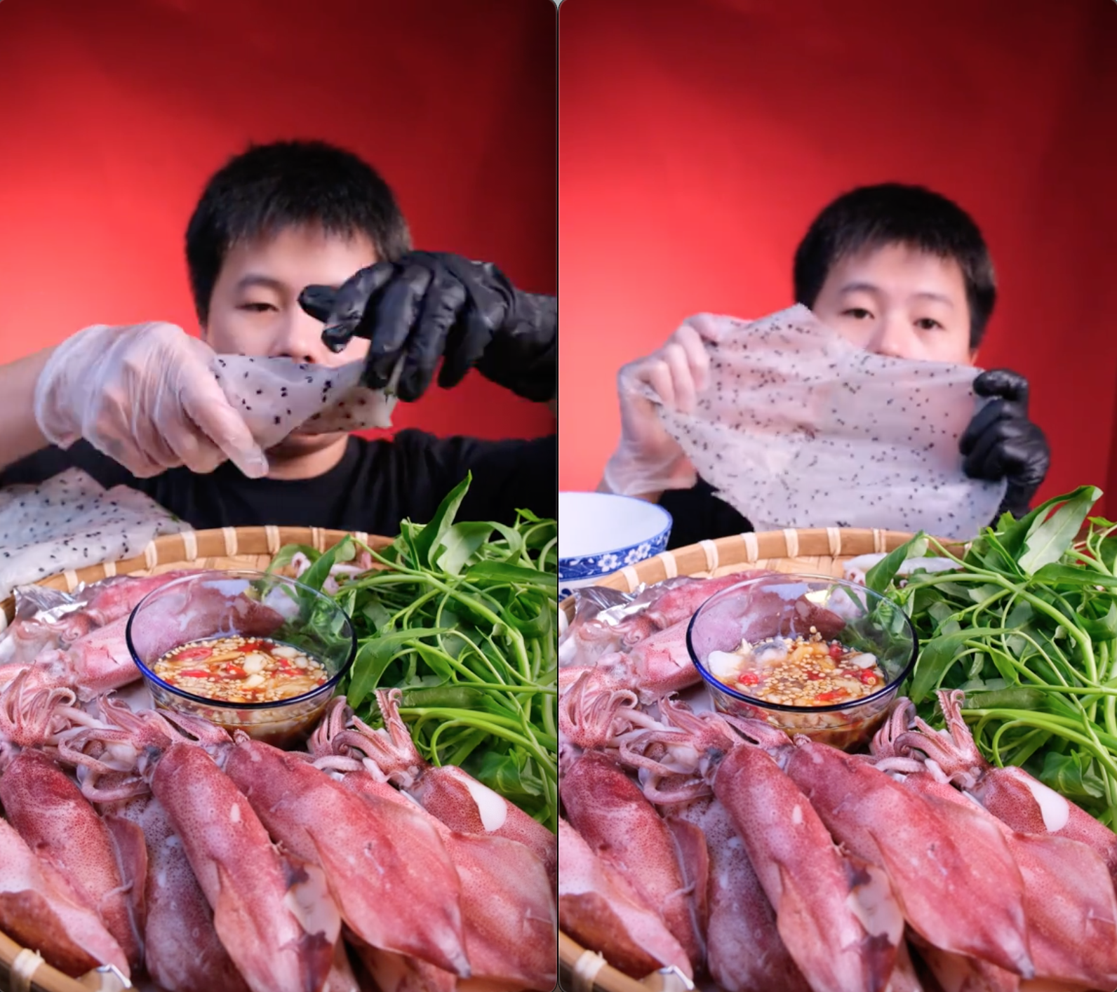Mực cuốn rau muống - món ăn hot trend gây tranh cãi, ăn thế nào mới đúng?- Ảnh 5. Mực cuốn rau muống - món ăn hot trend gây tranh cãi, ăn thế nào mới đúng?- Ảnh 5.