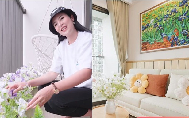 Hoa hậu Ngọc Hân vác bụng bầu tự trang trí căn hộ xinh xắn, đúng chất &quot;chữa lành&quot;