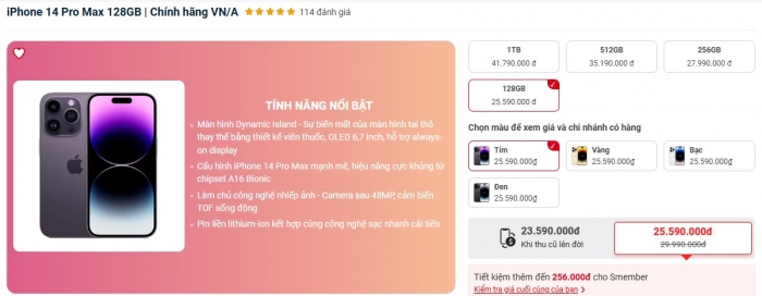 Giá iPhone 14 Pro Max, iPhone 15 Pro Max, iPhone 16 Pro Max mới nhất giảm sốc, rẻ chưa từng có, cực dễ mua dù iPhone 17 sắp ra- Ảnh 2. Giá iPhone 14 Pro Max, iPhone 15 Pro Max, iPhone 16 Pro Max mới nhất giảm sốc, rẻ chưa từng có, cực dễ mua dù iPhone 17 sắp ra- Ảnh 2.