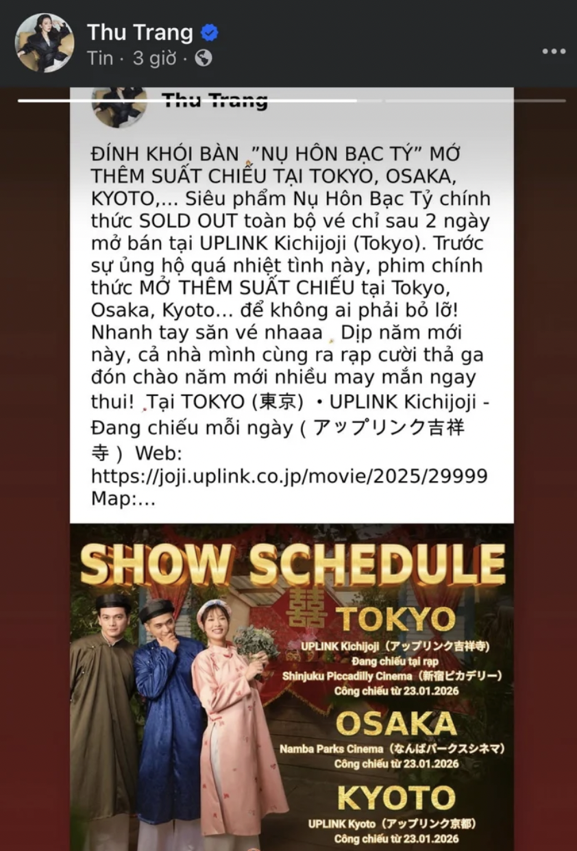 Nụ h&ocirc;n bạc tỷ của Thu Trang thống trị ph&ograve;ng v&eacute; Nhật Bản , tin vui bất ngờ - Ảnh 3.