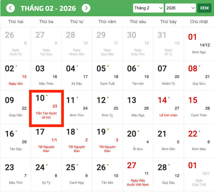 Tết &ocirc;ng C&ocirc;ng &ocirc;ng T&aacute;o 2026 rơi v&agrave;o ng&agrave;y n&agrave;o Dương lịch? - Ảnh 1.