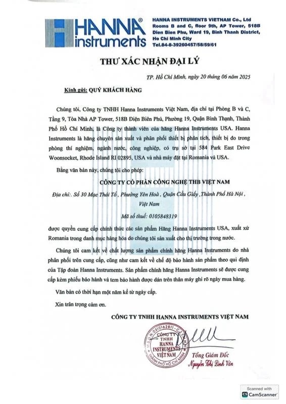 THB Việt Nam - Đại l&yacute; ph&acirc;n phối m&aacute;y đo pH Hanna ch&iacute;nh h&atilde;ng tr&ecirc;n to&agrave;n quốc - Ảnh 2.