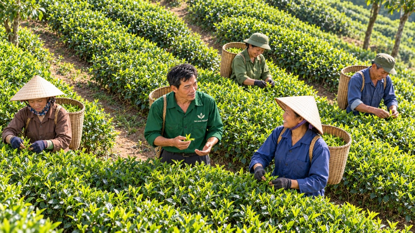 Tea Laborers Phu Quy Green Tea: The Selection and Harvesting Process of Thai Nguyen Tea