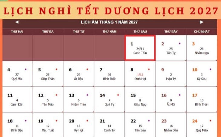 Lịch nghỉ ngày văn hóa Việt Nam và Tết Dương lịch 2027: Nghỉ 4 ngày liên tiếp - Ảnh 2.
