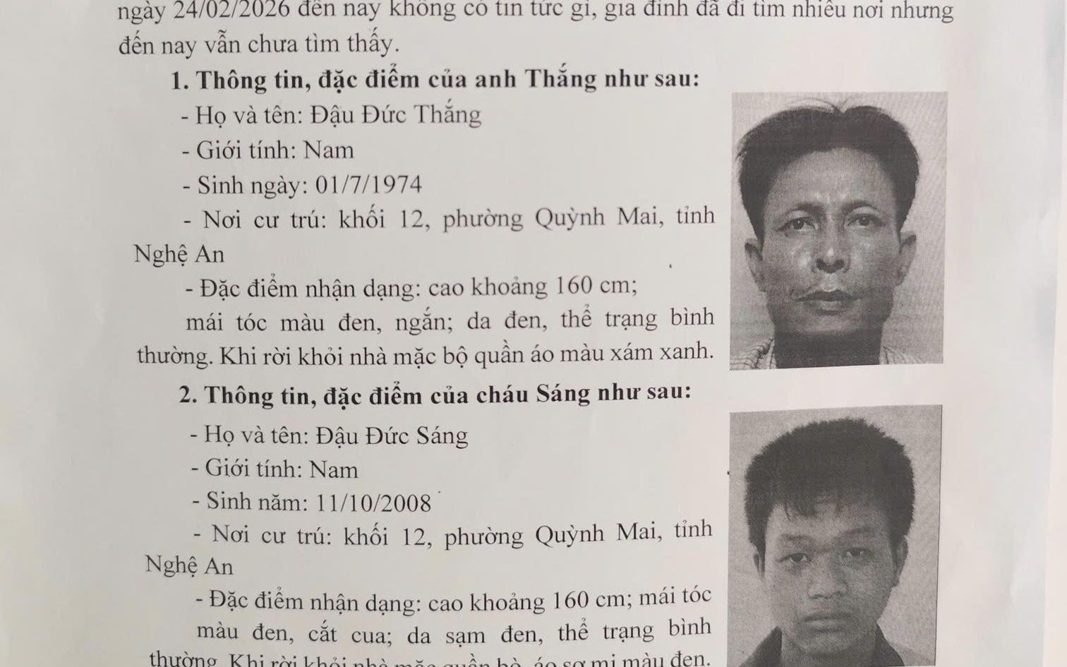 Hai Cha Con Nghệ An Ra Hà Nội Tìm Việc, Mất Liên Lạc Nhiều Ngày