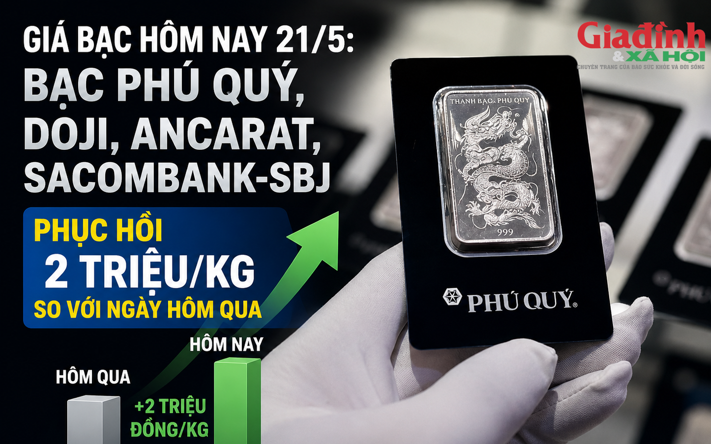 Gi&aacute; bạc h&ocirc;m nay 21/5: Bạc Ph&uacute; Qu&yacute;, Doji, Ancarat, Sacombank-SBJ phục hồi 2 triệu/kg so với ng&agrave;y h&ocirc;m qua