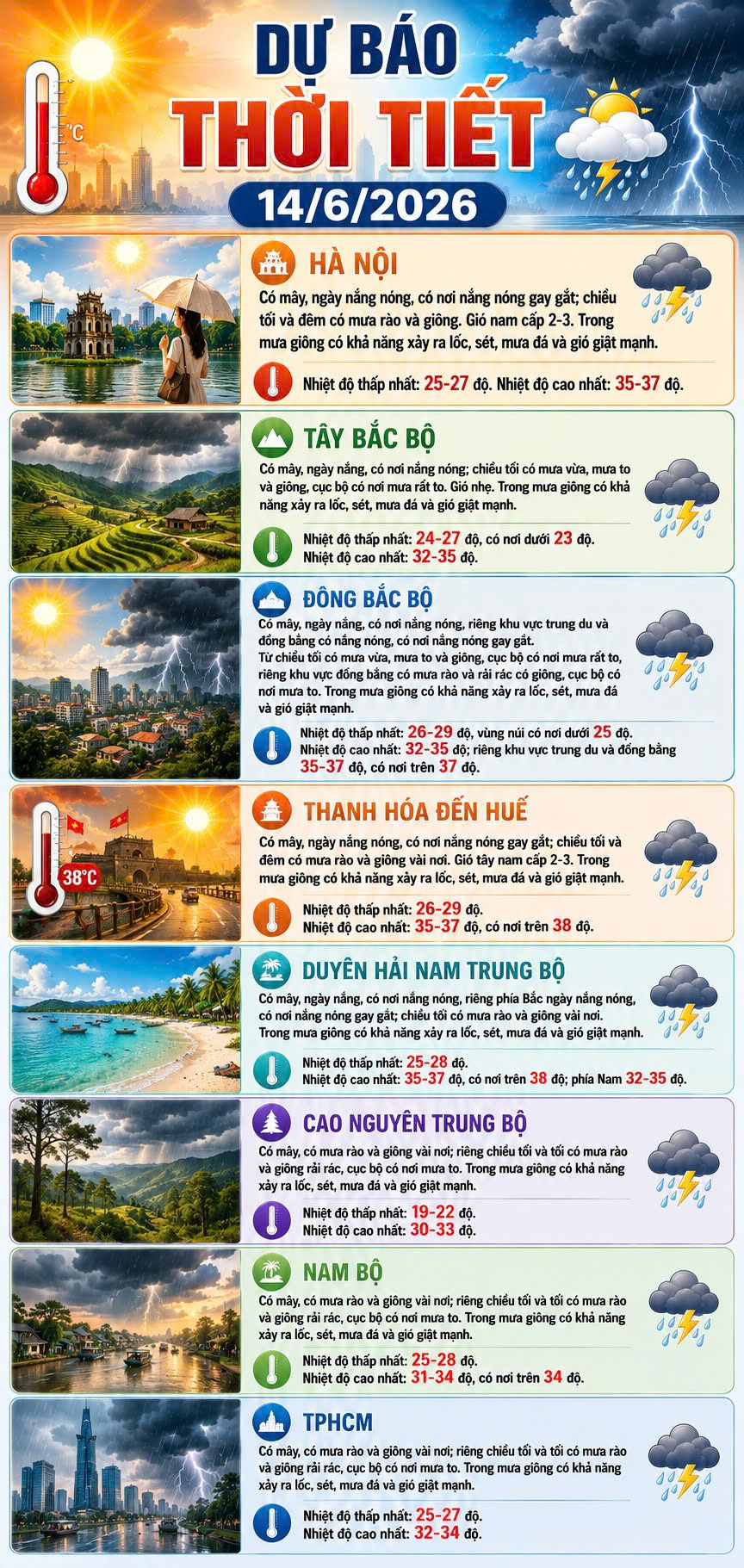 Dự b&aacute;o thời tiết h&ocirc;m nay 14/6 chi tiết cho từng v&ugrave;ng - Ảnh 1.