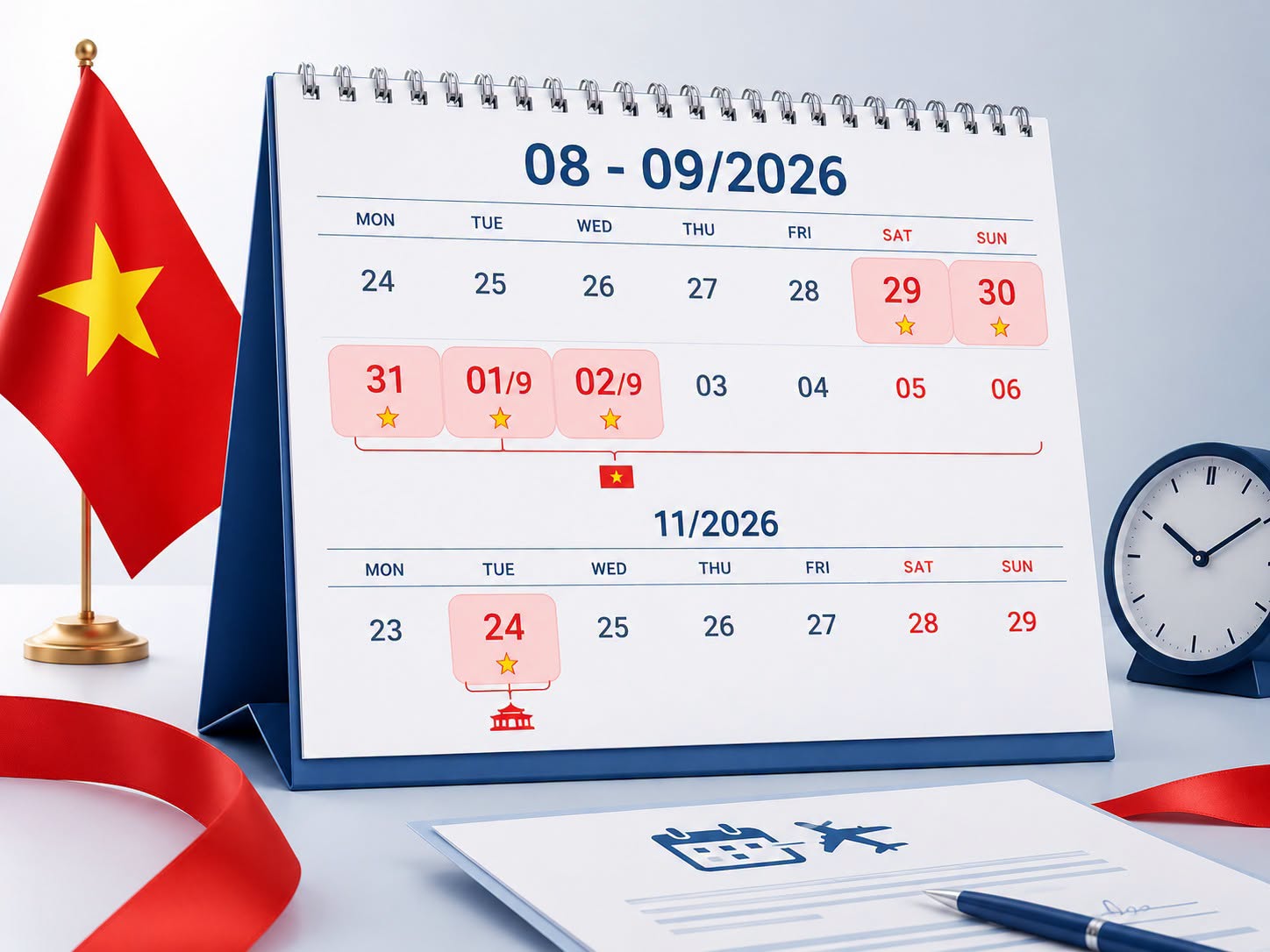 Lịch nghỉ lễ Quốc kh&aacute;nh 2 / 9 v&agrave; ng&agrave;y văn h&oacute;a Việt Nam 24 / 11 năm 2026 - Ảnh 1.