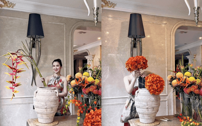 Ngọc Loan cắm hoa Trung thu với những lọai hoa xịn tạo điểm nhấn kh&ocirc;ng gian sống - Ảnh 1.
