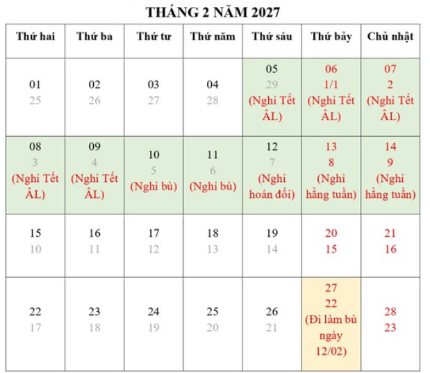 Lịch nghỉ Tết Nguy&ecirc;n đ&aacute;n 2027 nghỉ 7 ng&agrave;y li&ecirc;n tục? - Ảnh 3.