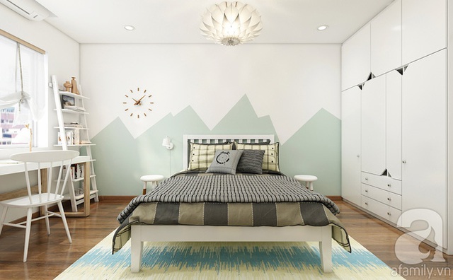Phòng ngủ phụ dành cho con trai còn nhỏ với những đồ nội thất mua sẵn, đơn giản và tiện dụng, dễ dàng thay đổi vị trí.