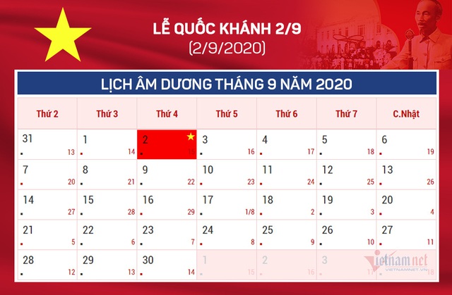 Lễ Quốc khánh 2/9/2020 được nghỉ mấy ngày?