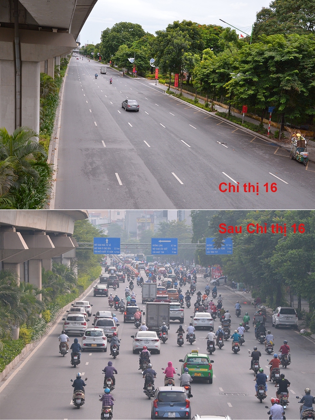 Hình ảnh đường phố Hà Nội cực kỳ khác biệt giữa thời điểm thực hiện Chỉ thị 16 và sau khi được nới lỏng - Ảnh 2.