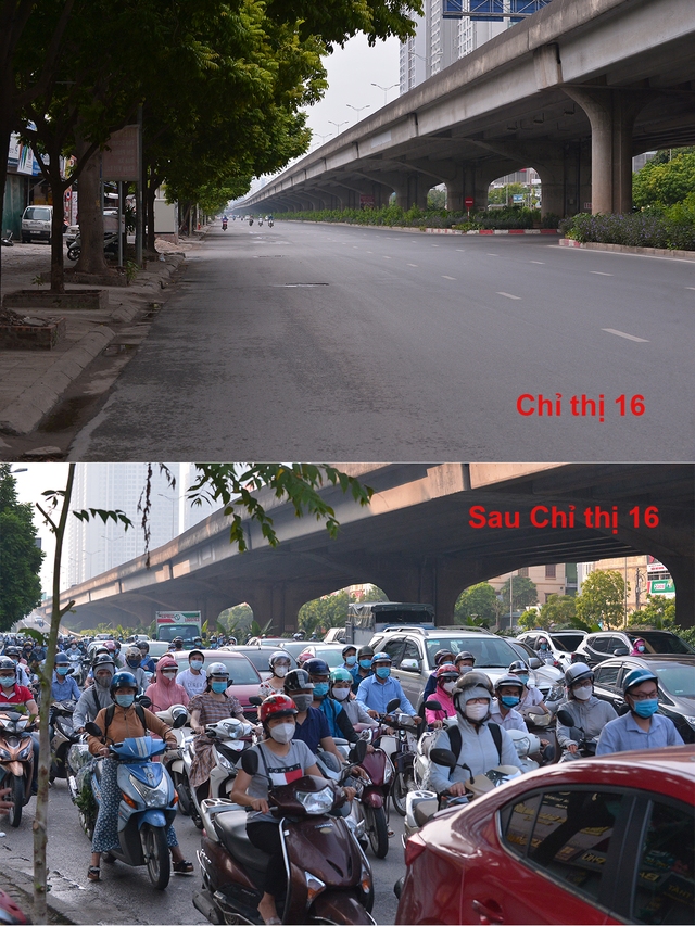 Hình ảnh đường phố Hà Nội cực kỳ khác biệt giữa thời điểm thực hiện Chỉ thị 16 và sau khi được nới lỏng - Ảnh 1.