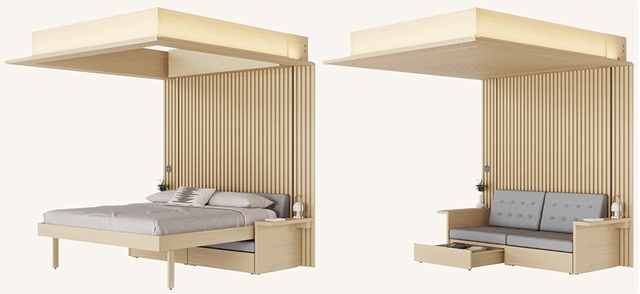 Phòng khách biến thành phòng ngủ trong 30s với khung giường nâng thông minh - Ảnh 1.