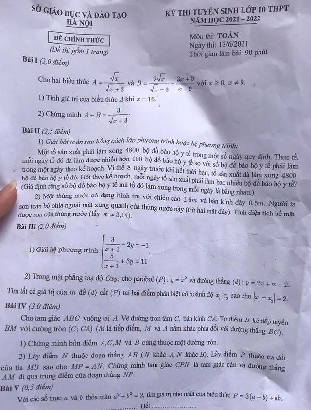 Gợi ý đáp án môn Toán kỳ thi vào lớp 10 THPT tại Hà Nội - Ảnh 2.