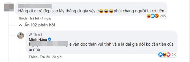 Bị đá xéo chuyện chấp nhận lấy chồng già vì ham tiền, Minh Hằng đáp trả một câu khiến antifan tắt điện - Ảnh 3.