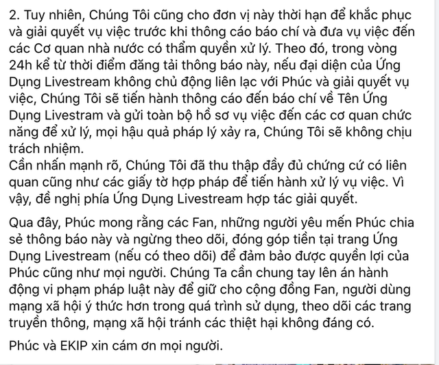 Ưng Hoàng Phúc tố bị 1 app dùng hình ảnh trái phép để livestream, tuyên bố sẽ gửi đơn lên cơ quan chức năng nếu không giải quyết - Ảnh 2. Ưng Hoàng Phúc tố bị 1 app dùng hình ảnh trái phép để livestream, tuyên bố sẽ gửi đơn lên cơ quan chức năng nếu không giải quyết - Ảnh 2.