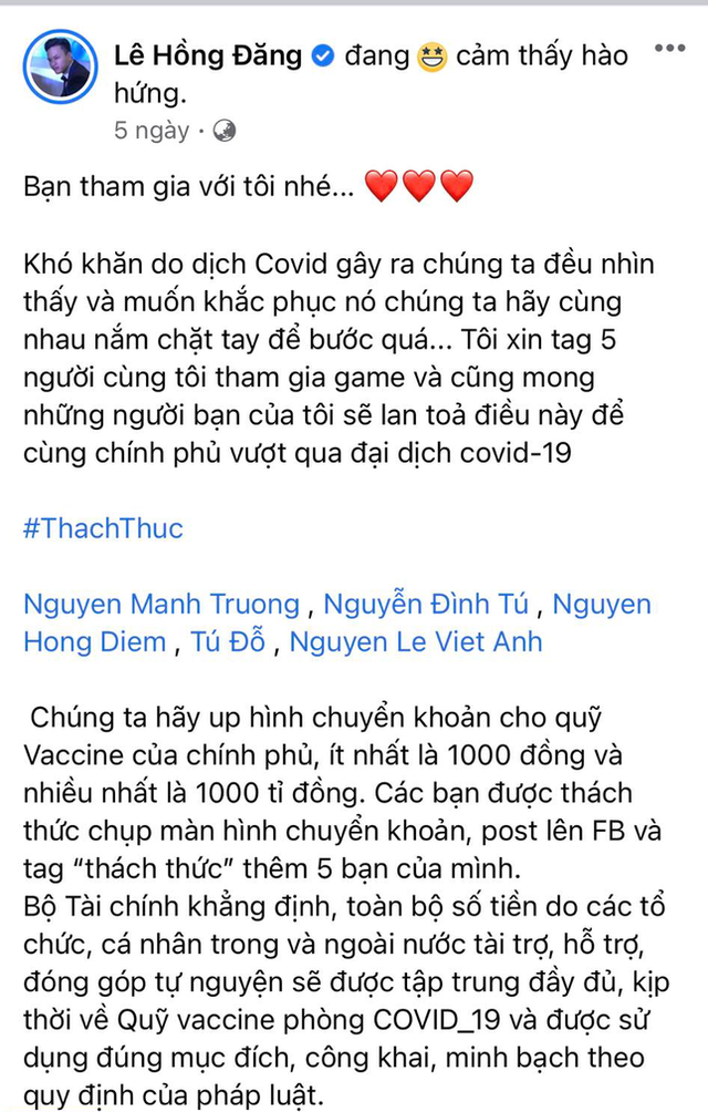 Hồng Đăng - Hồng Diễm và nhiều sao Việt tích cực ủng hộ Quỹ Vaccine COVID-19, kêu gọi chung tay chống dịch  - Ảnh 2.
