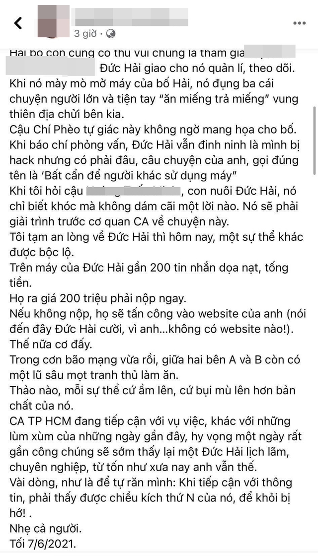 Tìm ra người thực sự viết dòng trạng thái tục tĩu trên Facebook NSƯT Đức Hải, hé lộ việc bị đe dọa, tống tiền - Ảnh 3.