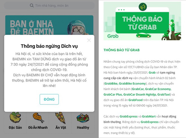  Các ứng dụng đồng loạt thông báo dừng dịch vụ giao đồ ăn tại Hà Nội  - Ảnh 1.
