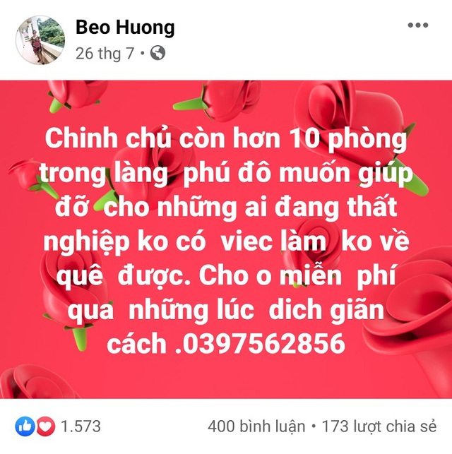 Bà chủ trọ ở Hà Nội mời người khó khăn ở miễn phí qua mùa dịch - Ảnh 1.