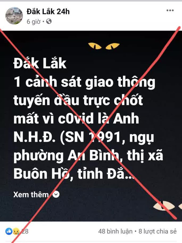  Truy tìm chủ tài khoản Đắk Lắk 24h đăng thông tin thất thiệt 1 CSGT tử vong vì Covid-19  - Ảnh 2.