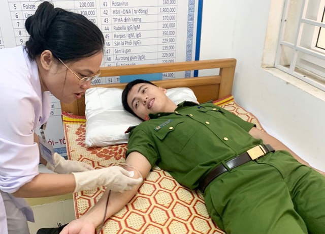 Hai cán bộ công an ở Hà Tĩnh hiến máu cứu bệnh nhân qua cơn nguy kịch - Ảnh 1.