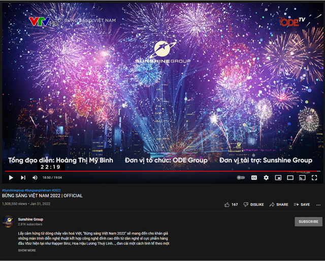 &quot;Bừng sáng Việt Nam 2022&quot; của ODE Group đạt hơn 1,5 triệu view sau 3 ngày đăng tải trên Youtube - Ảnh 1.